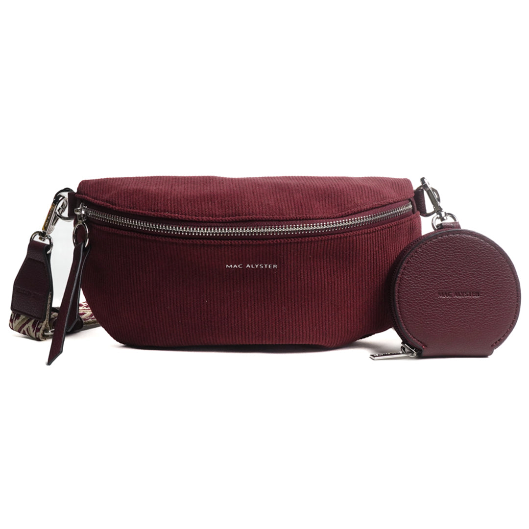 Sac banane VELOURS en cuir synthétique BORDEAUX de face