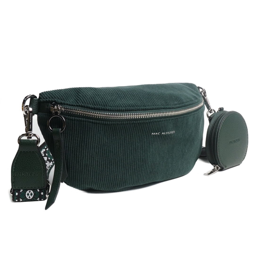 Sac banane VELOURS en cuir synthétique VERT de trois-quarts