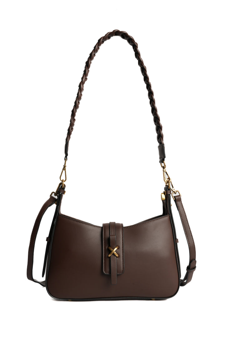 Sac baguette CAROLINE pour femme en cuir CHOCOLAT de face