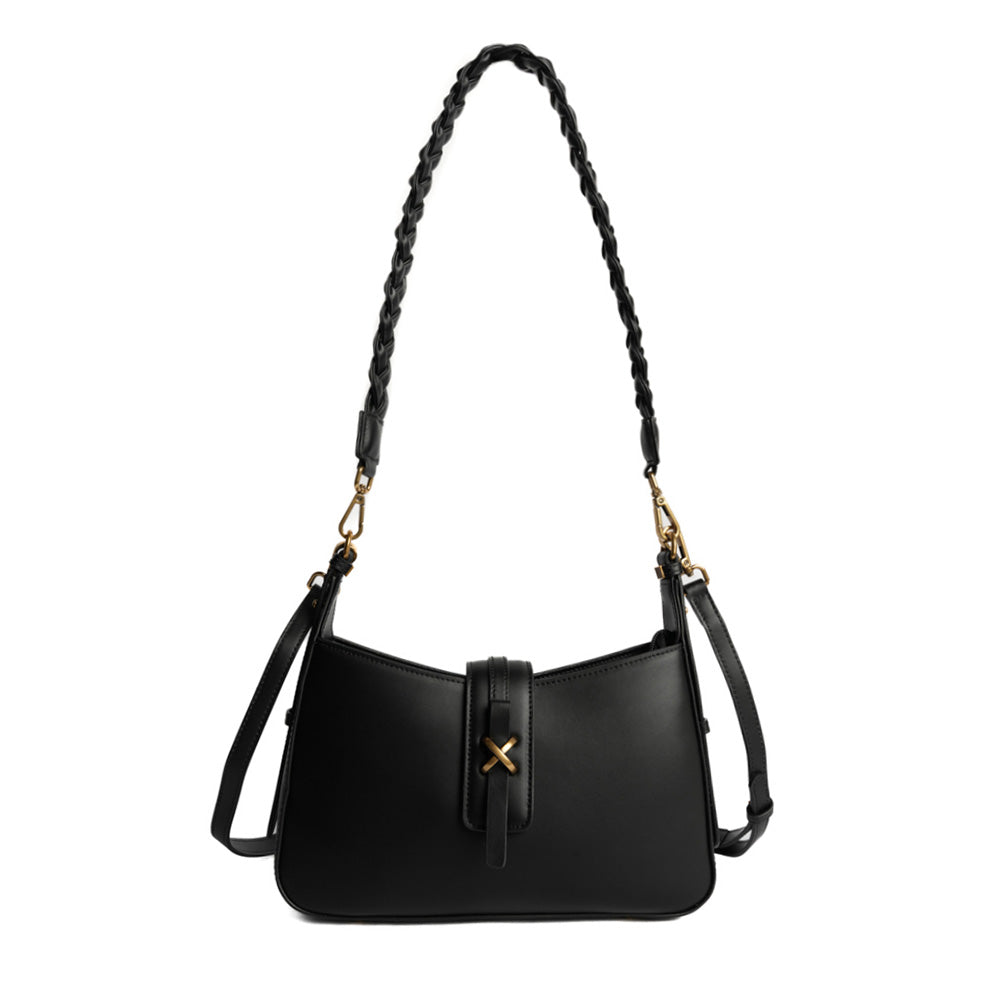 Sac baguette CAROLINE pour femme en cuir NOIR de face