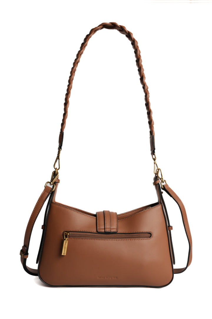 Sac baguette CAROLINE pour femme en cuir COGNAC de dos