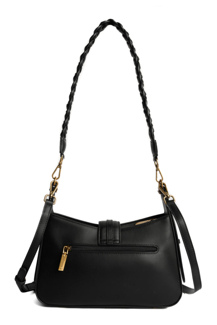 Sac baguette CAROLINE pour femme en cuir NOIR de dos