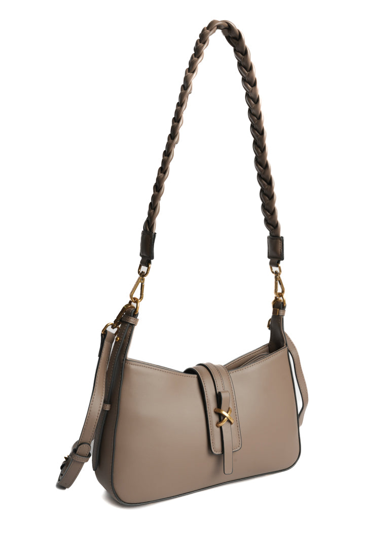 Sac baguette CAROLINE pour femme en cuir TAUPE de trois-quarts