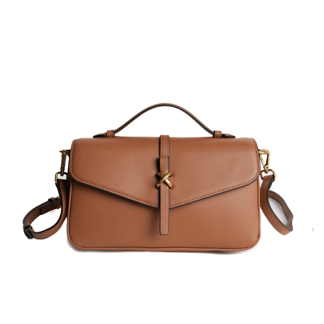 Sac porté main CAROLINE pour femme en cuir COGNAC de face