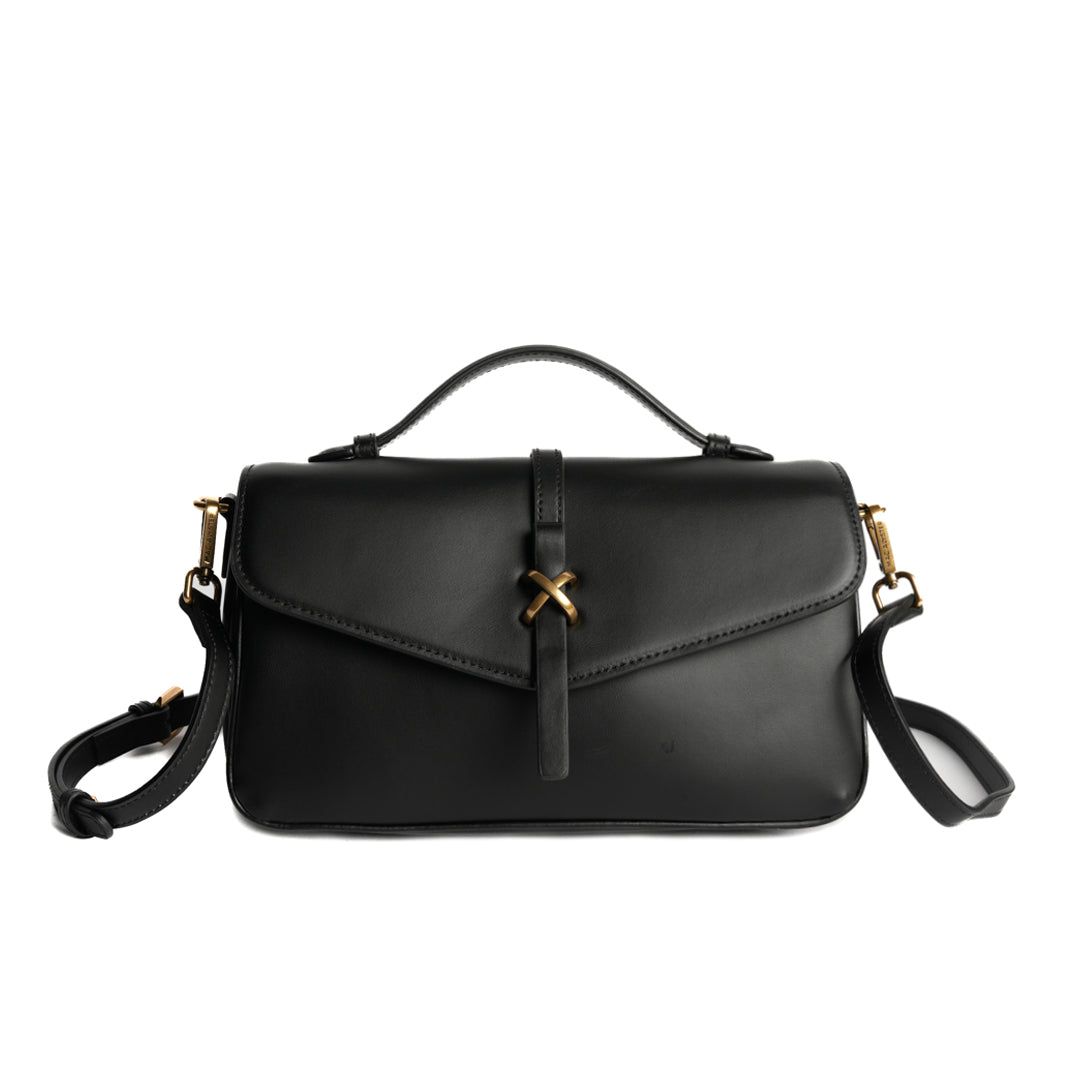 Sac porté main CAROLINE pour femme en cuir NOIR de face