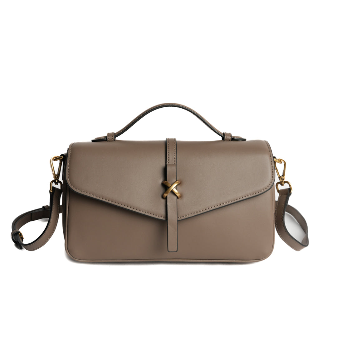 Sac porté main CAROLINE pour femme en cuir TAUPE de face