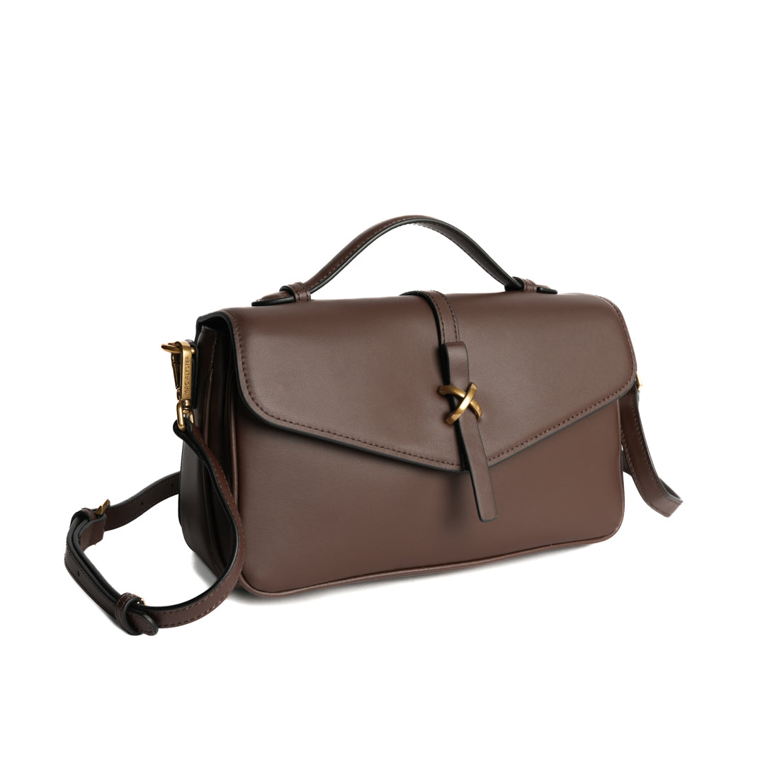 Sac porté main CAROLINE pour femme en cuir CHOCOLAT de trois-quarts