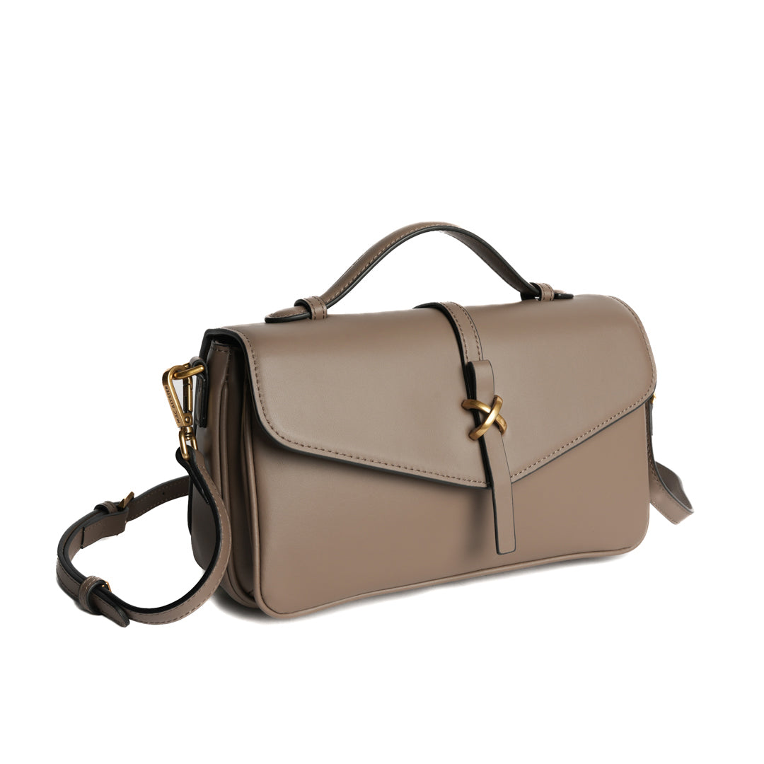 Sac porté main CAROLINE pour femme en cuir TAUPE de trois-quarts