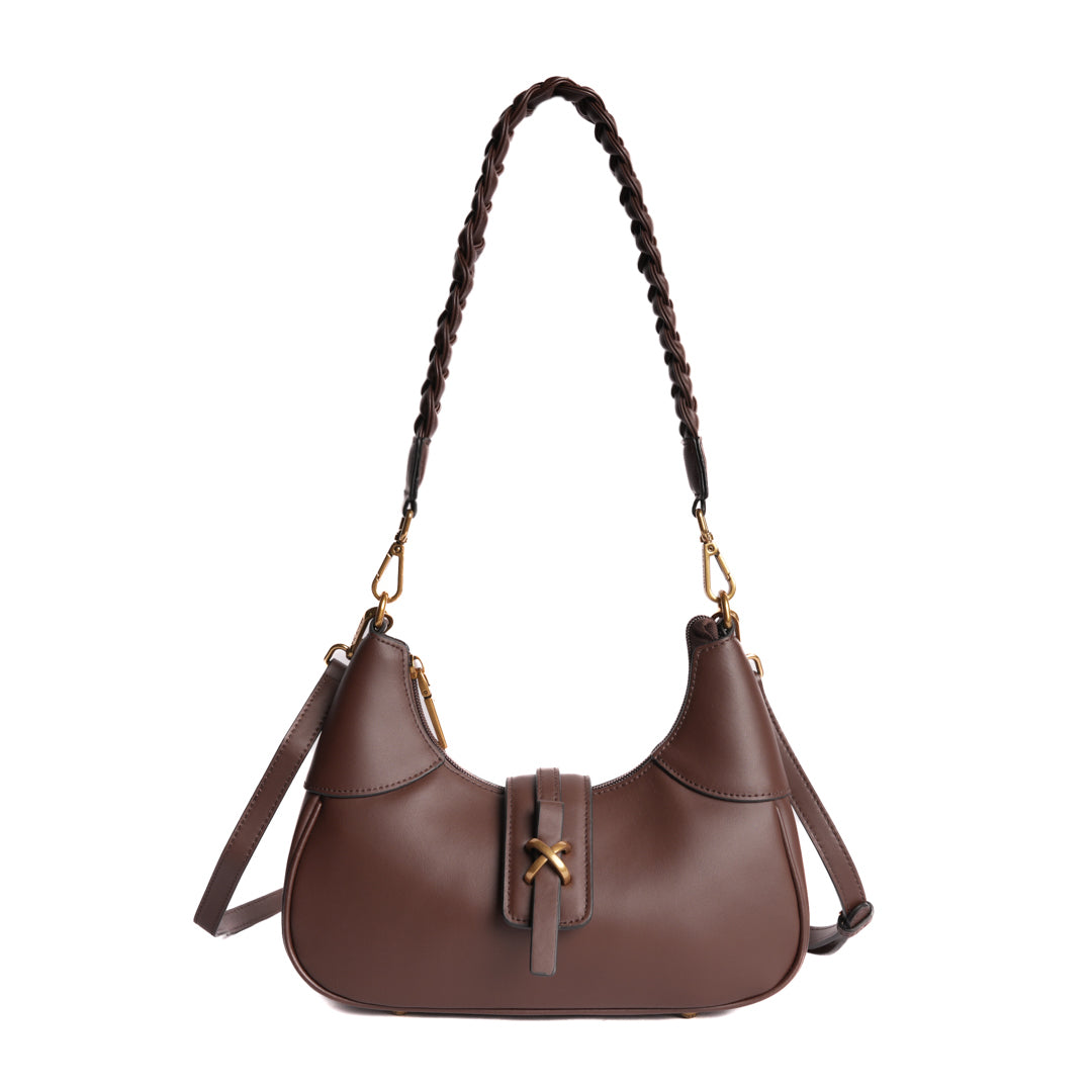 Sac porté épaule CAROLINE pour femme en cuir CHOCOLAT de face