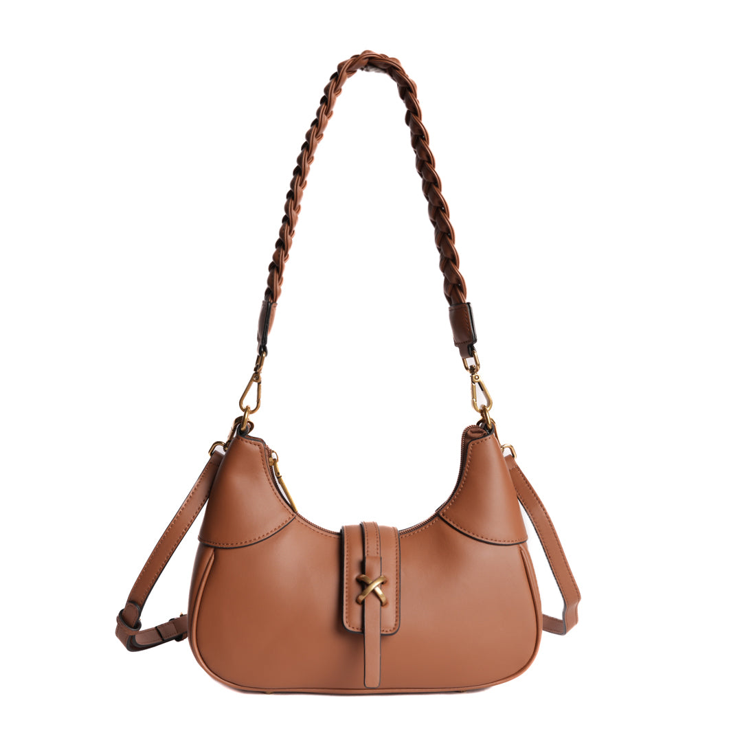 Sac porté épaule CAROLINE pour femme en cuir COGNAC de face