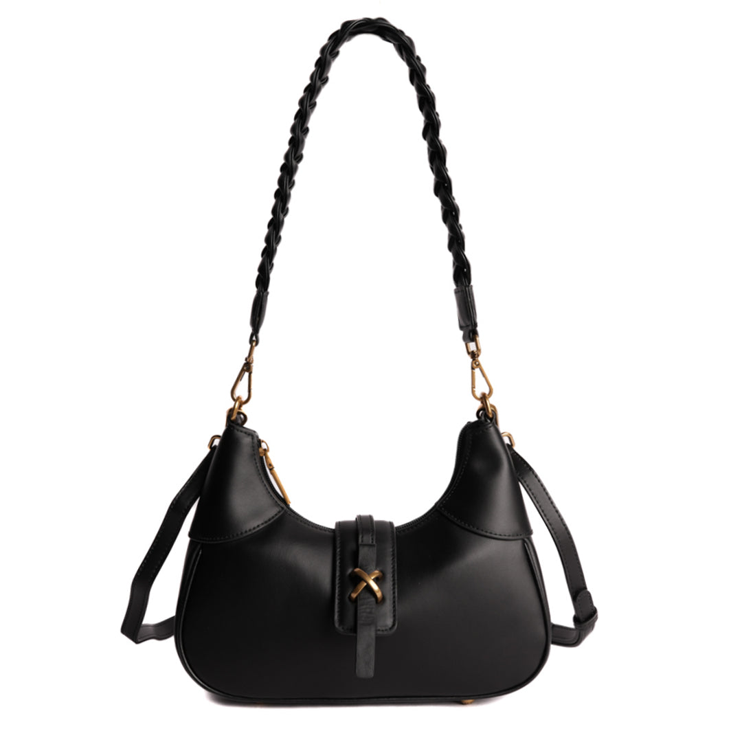 Sac porté épaule CAROLINE pour femme en cuir NOIR de face