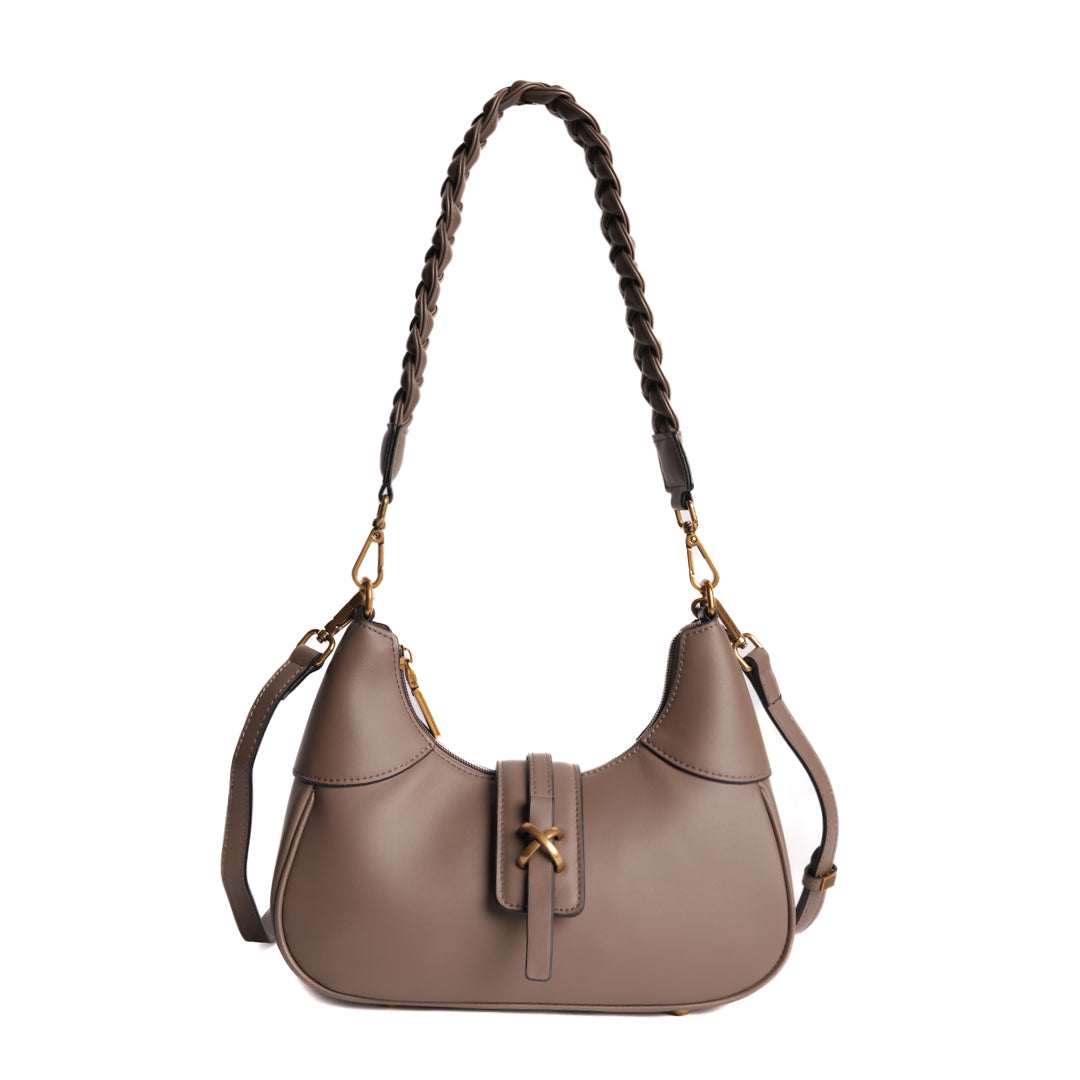 Sac porté épaule CAROLINE pour femme en cuir TAUPE de face