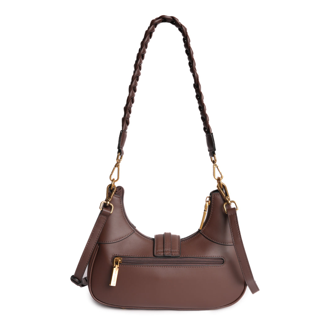 Sac porté épaule CAROLINE pour femme en cuir CHOCOLAT de dos