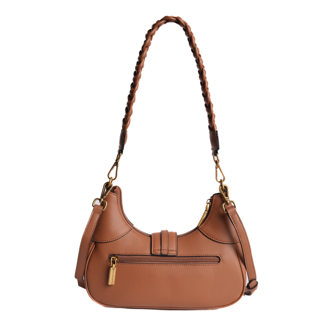 Sac porté épaule CAROLINE pour femme en cuir COGNAC de dos