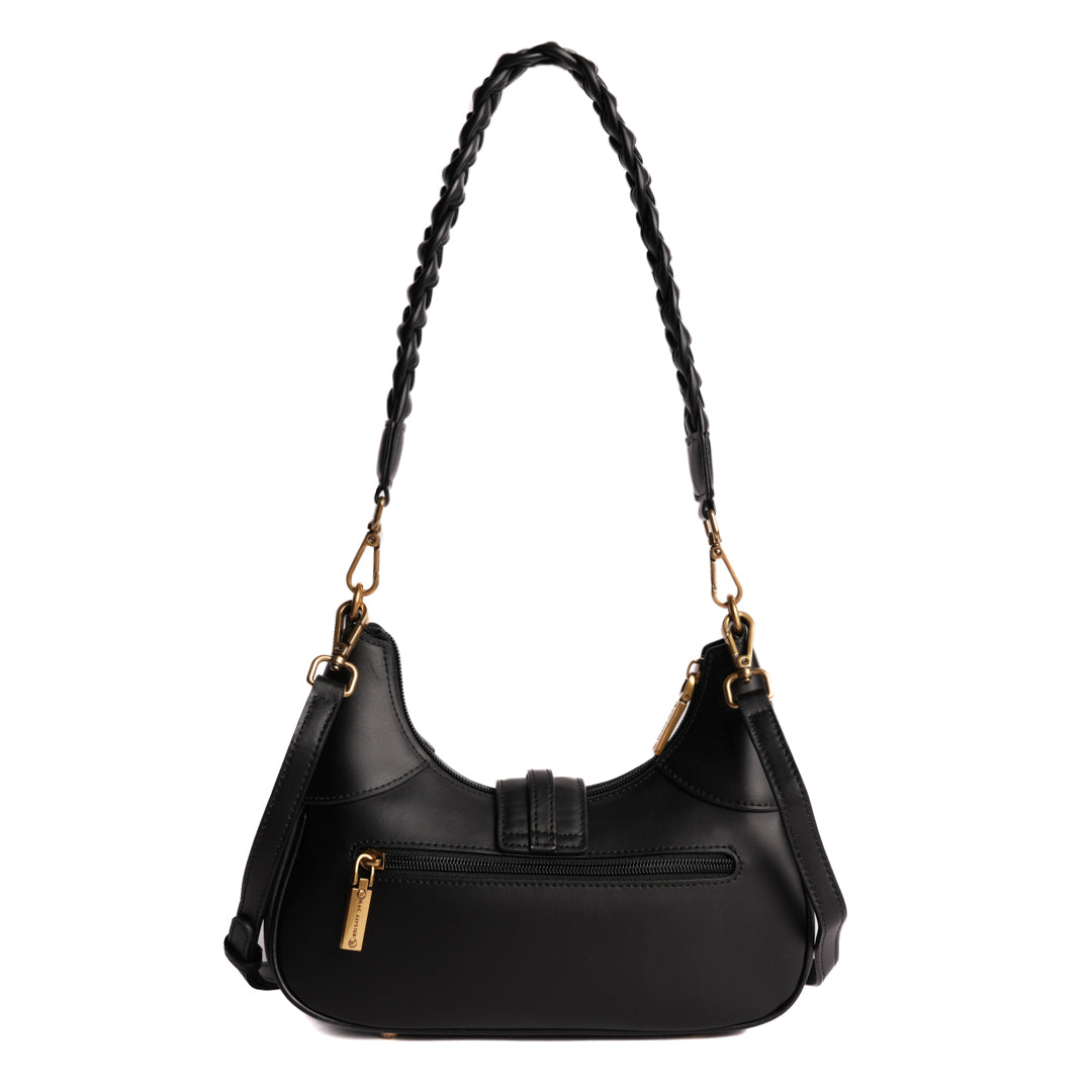 Sac porté épaule CAROLINE pour femme en cuir NOIR de dos