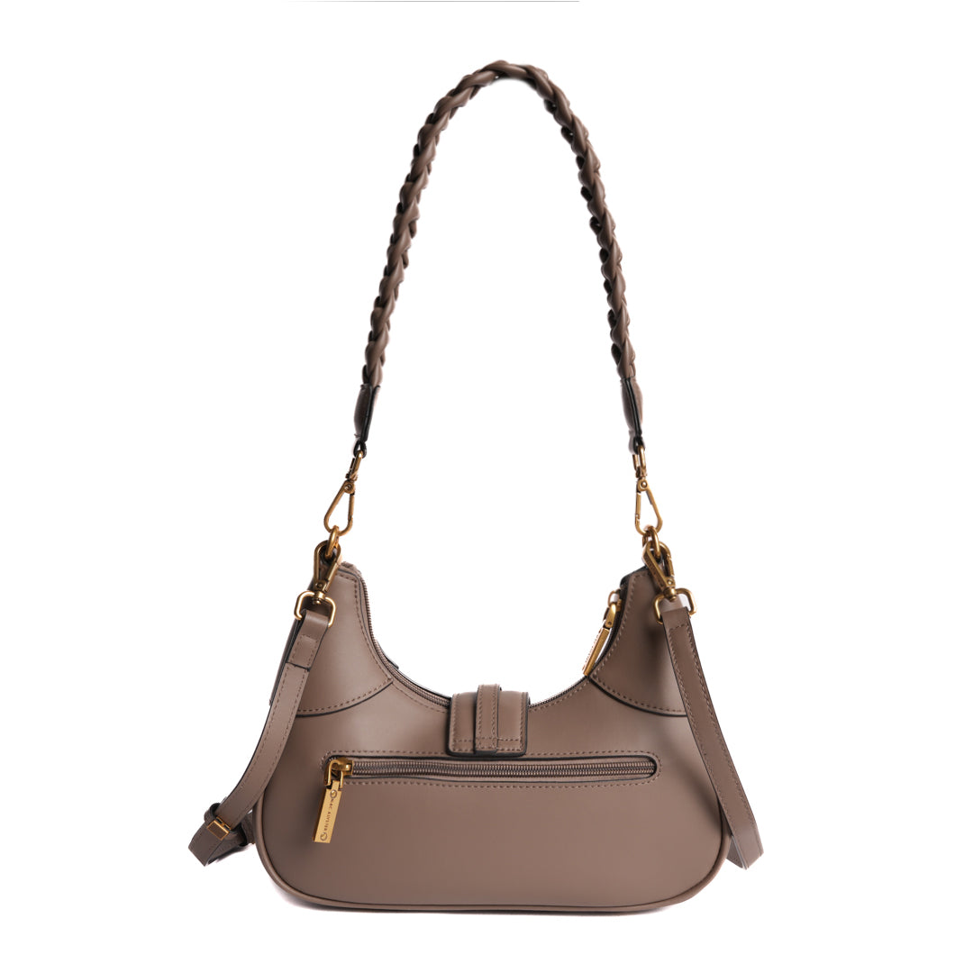 Sac porté épaule CAROLINE pour femme en cuir TAUPE de dos