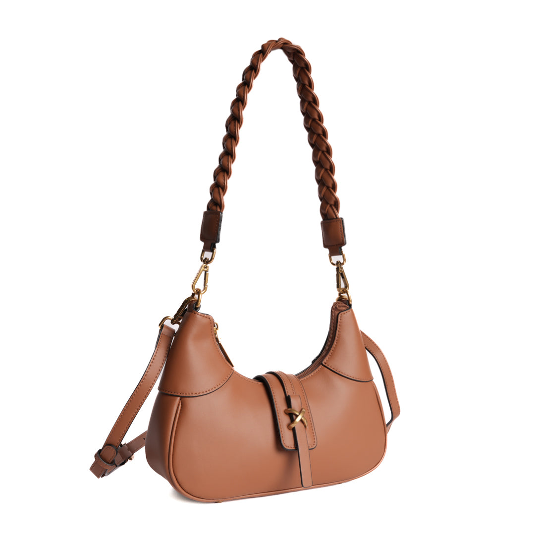 Sac porté épaule CAROLINE pour femme en cuir COGNAC de trois-quarts