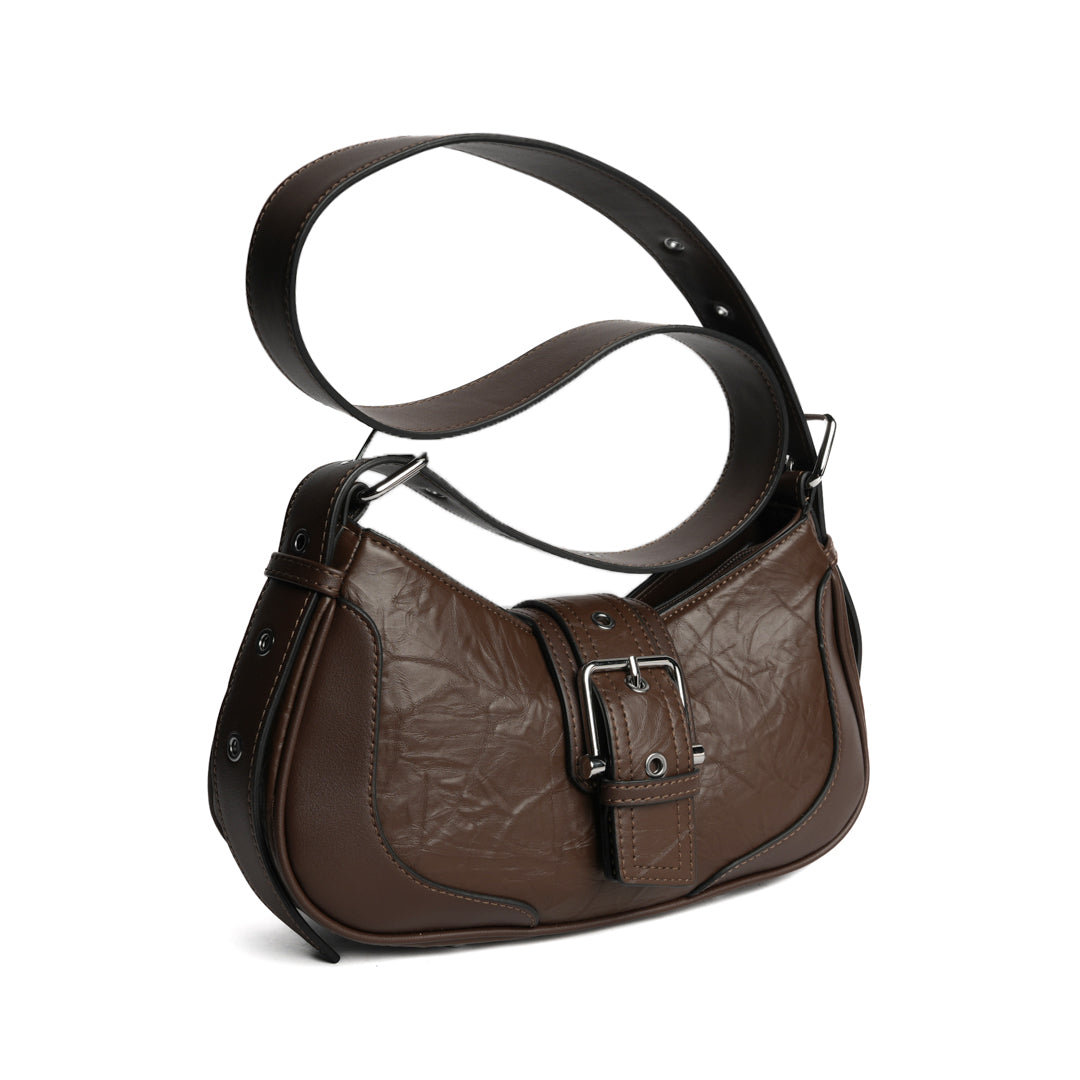 Sac porté épaule ALTER EGO pour femme en cuir synthétique MARRON de trois-quarts