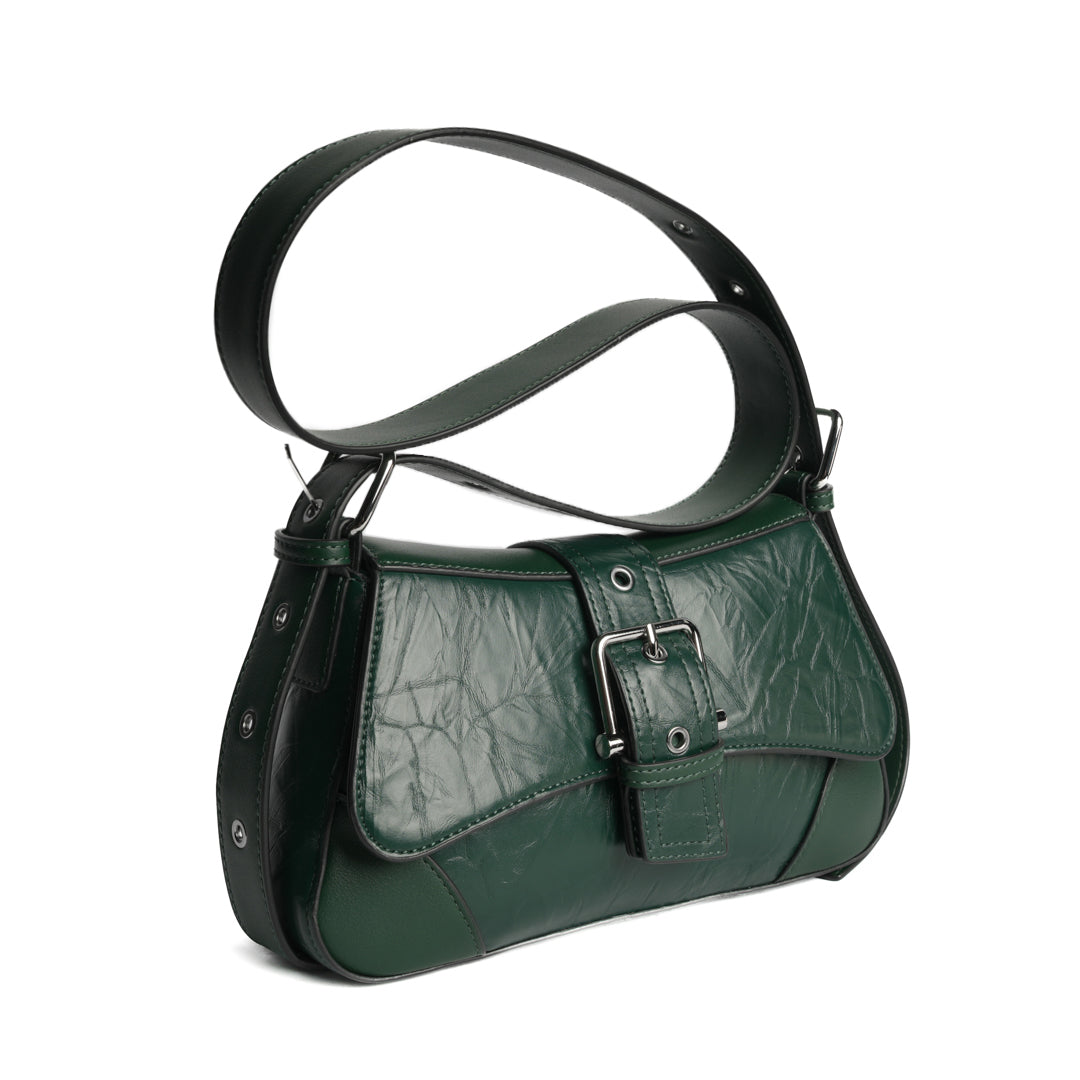 Grand sac à rabat ALTER EGO pour femme en cuir synthétique VERT de trois-quarts