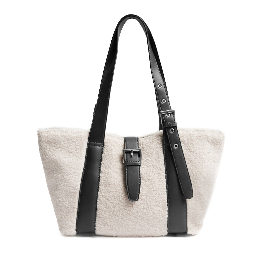 Sac shopping INSOUCIANTE pour femme en façon mouton GRIS de face