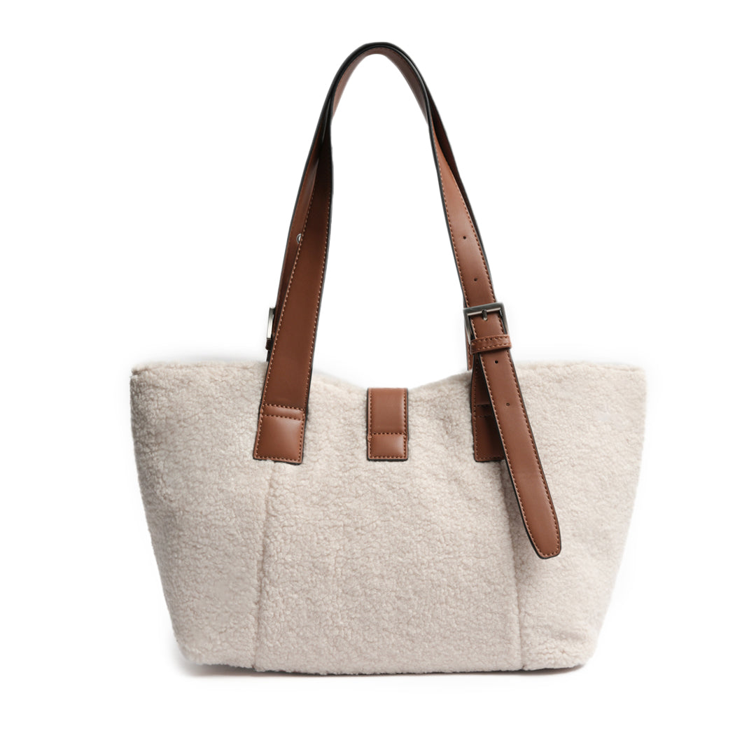 Sac shopping INSOUCIANTE pour femme en façon mouton COGNAC de dos