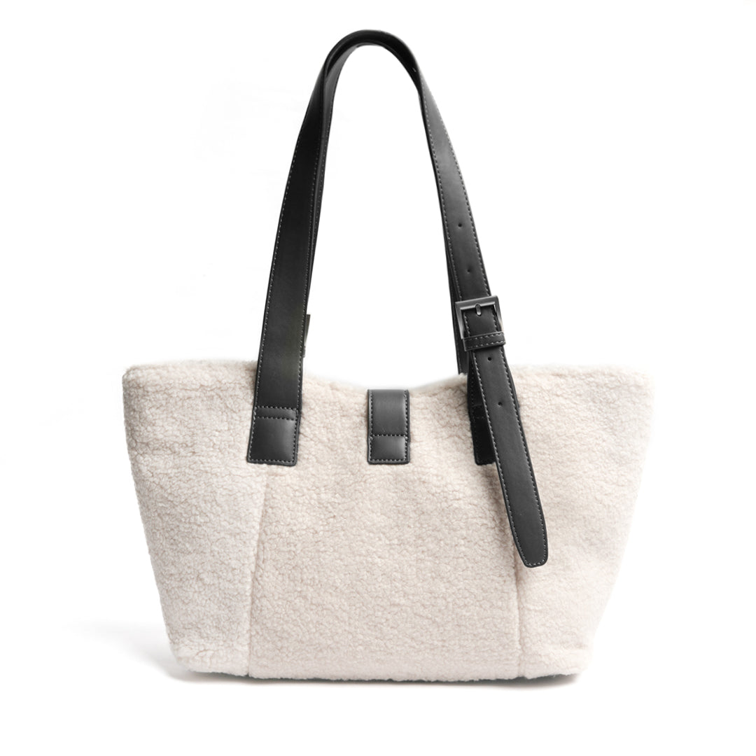 Sac shopping INSOUCIANTE pour femme en façon mouton GRIS de dos