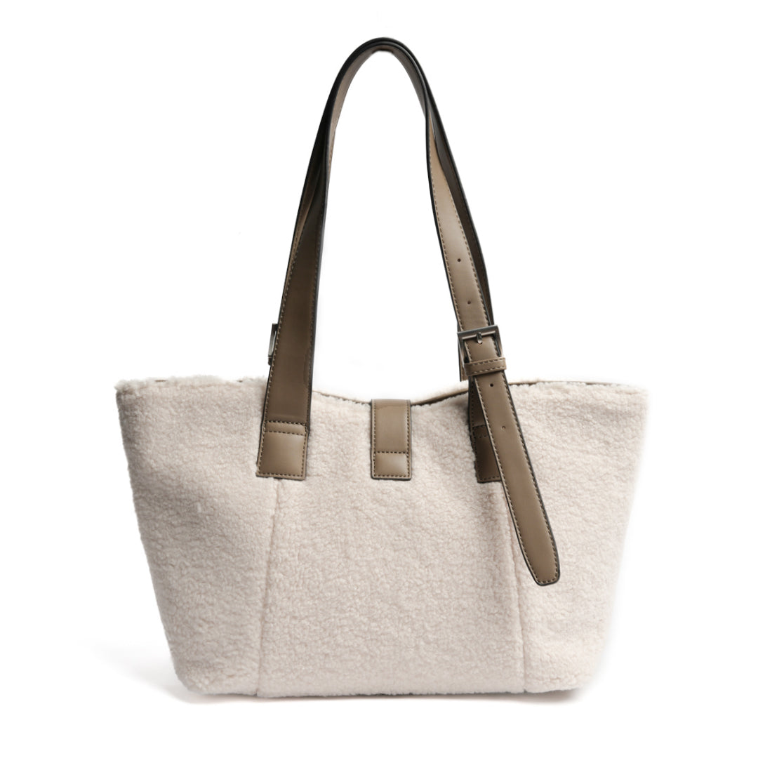 Sac shopping INSOUCIANTE pour femme en façon mouton TAUPE de dos