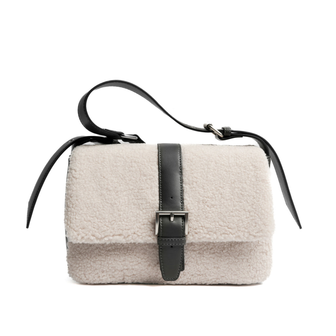 Sac porté épaule INSOUCIANTE pour femme en façon mouton GRIS de face