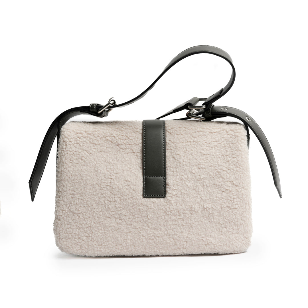 Sac porté épaule INSOUCIANTE pour femme en façon mouton GRIS de dos