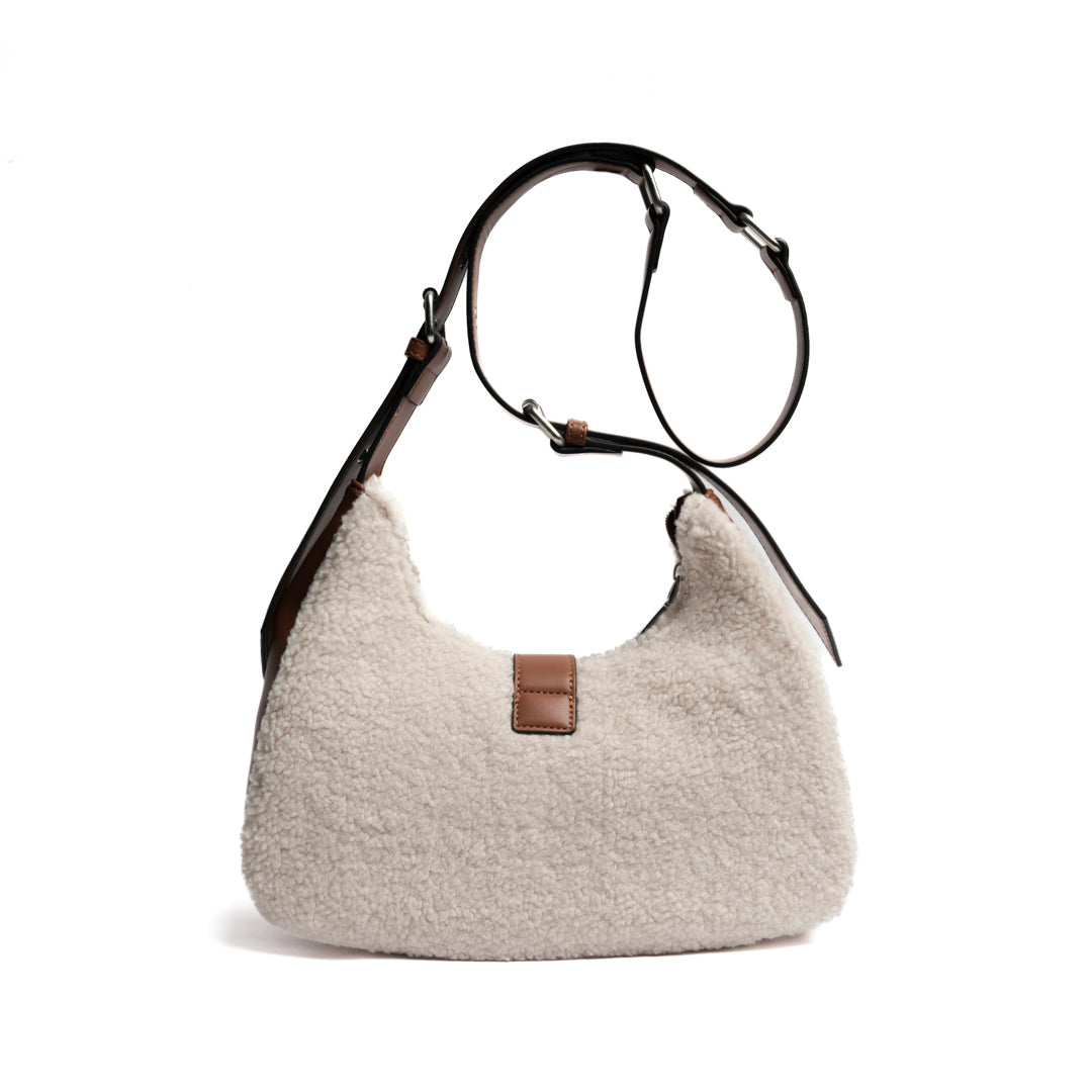 Sac porté travers INSOUCIANTE pour femme en façon mouton COGNAC de dos