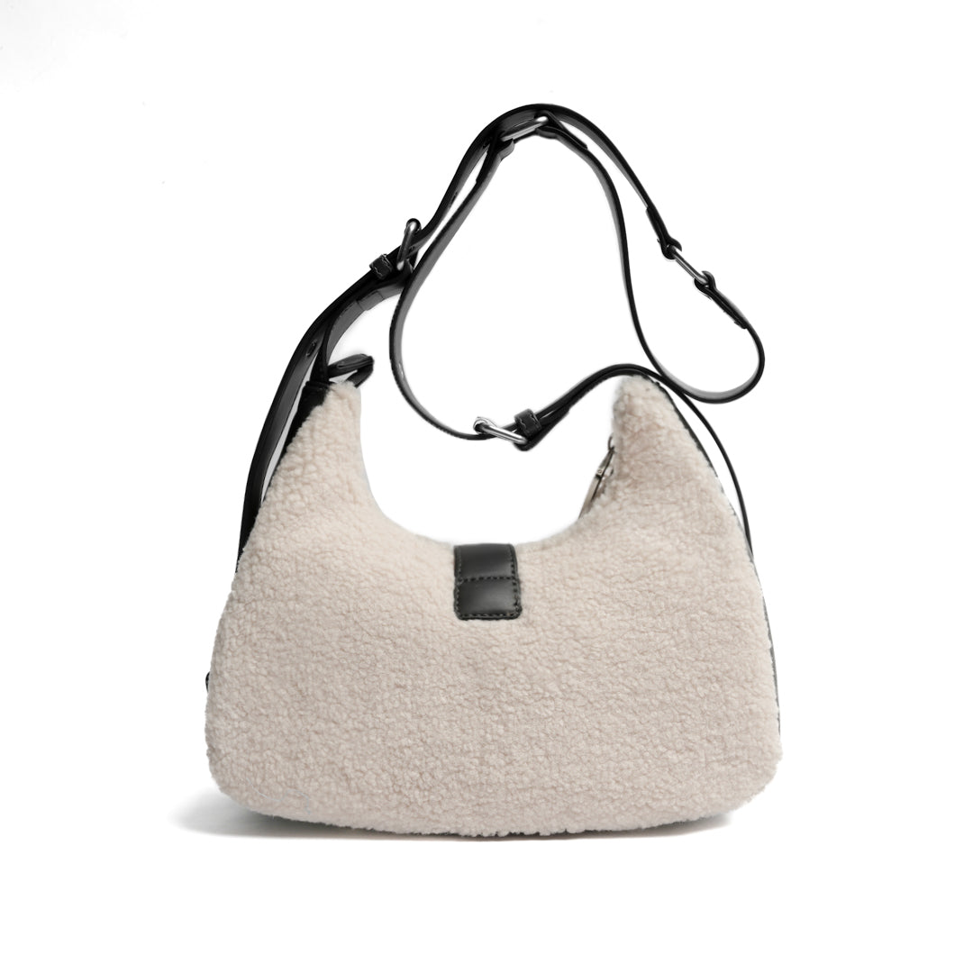 Sac porté travers INSOUCIANTE pour femme en façon mouton GRIS de dos