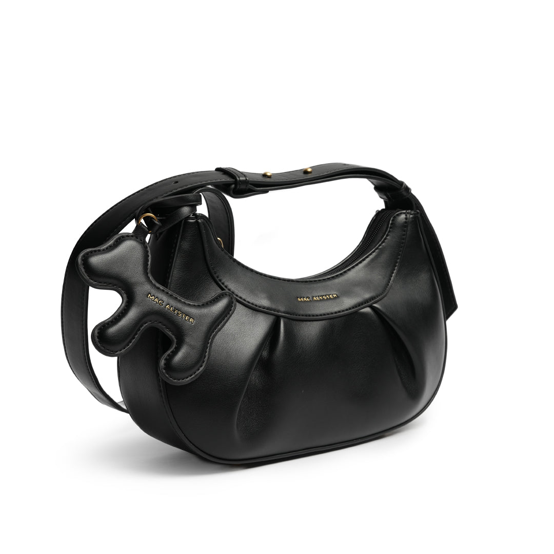 Sac porté épaule BLUETTE pour femme en cuir synthétique NOIR de trois-quarts