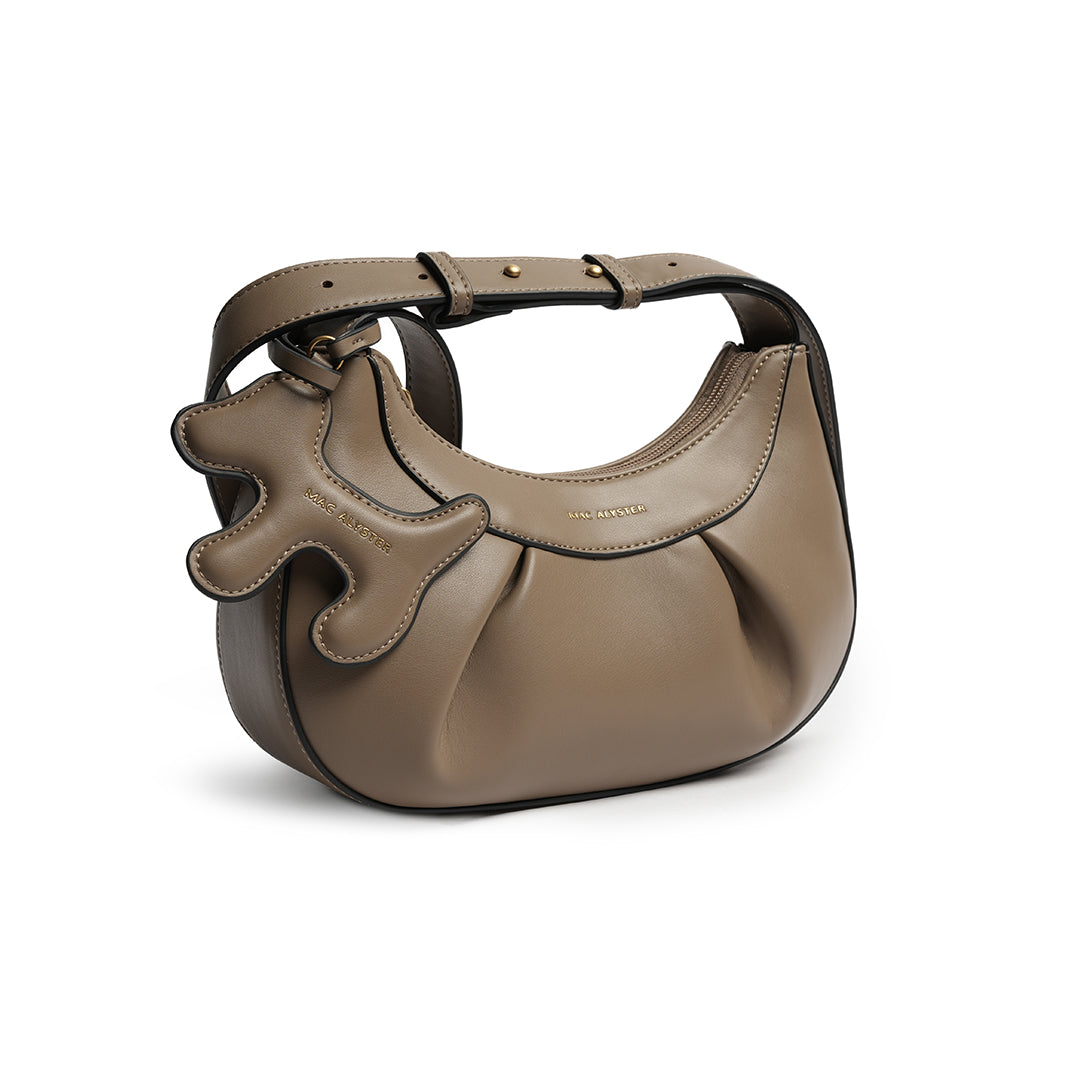 Sac porté épaule BLUETTE pour femme en cuir synthétique TAUPE de trois-quarts