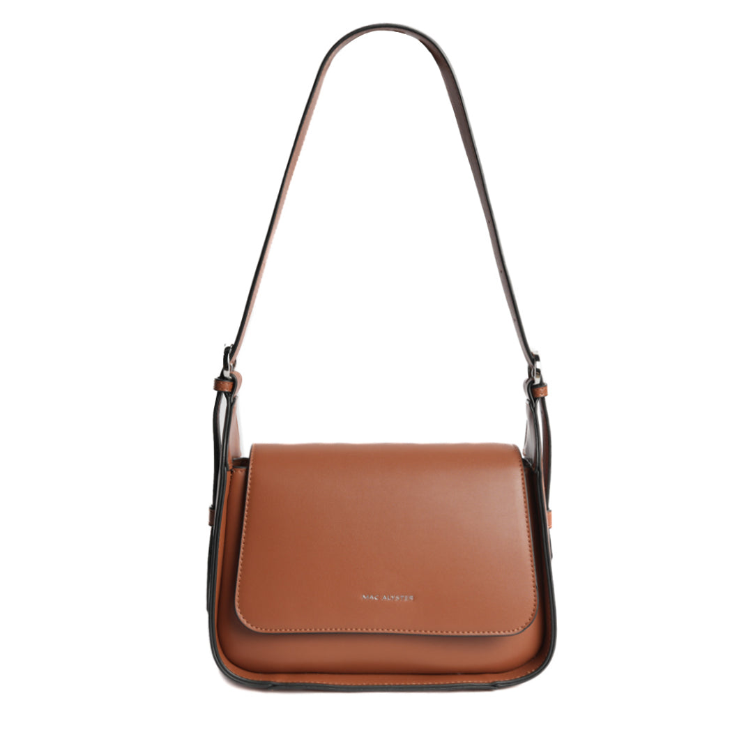 Sac rabat GALA pour femme en cuir synthétique COGNAC de face