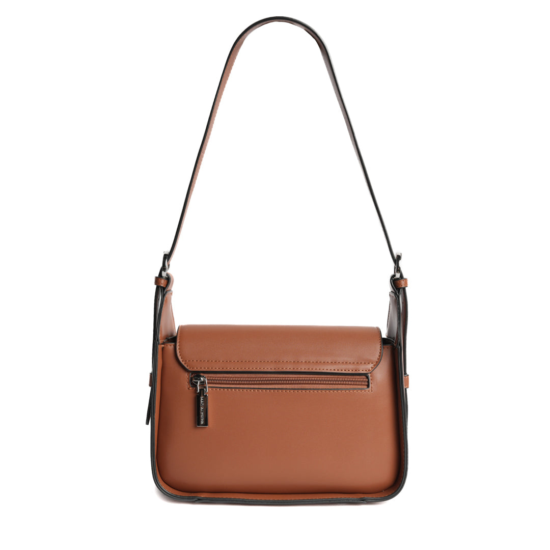 Sac rabat GALA pour femme en cuir synthétique COGNAC de dos