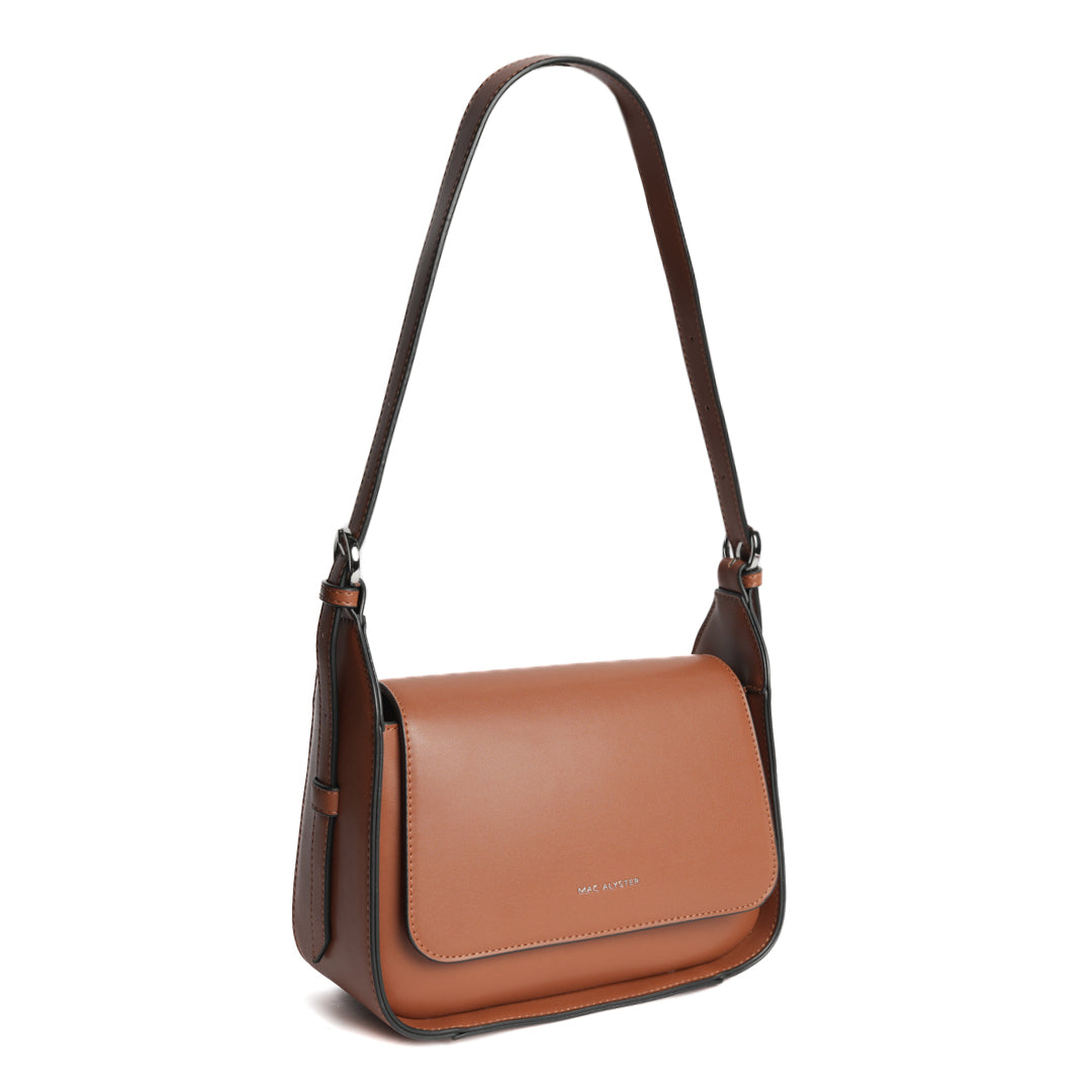 Sac rabat GALA pour femme en cuir synthétique COGNAC de trois-quarts