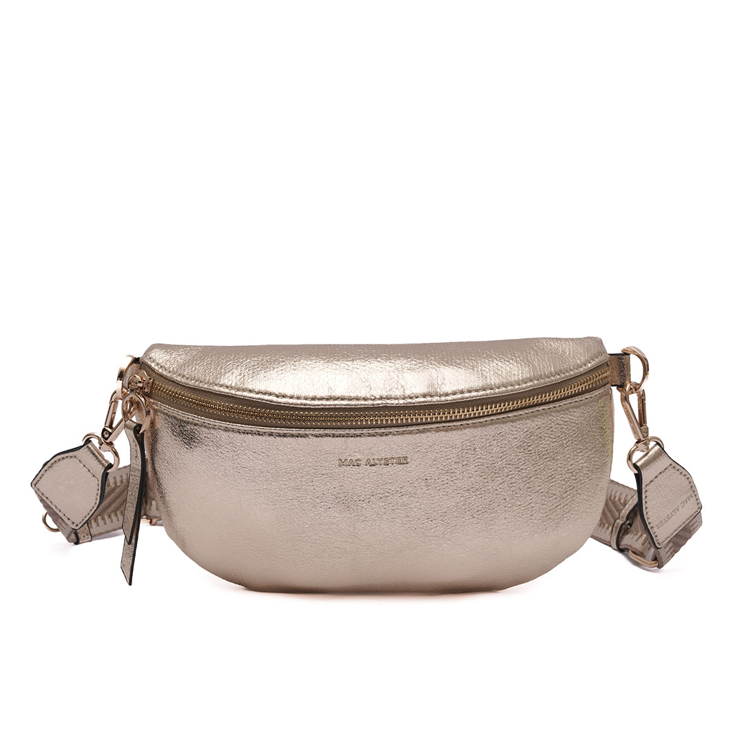 Sac BANANE 01 en cuir synthétique champagne irisé de face