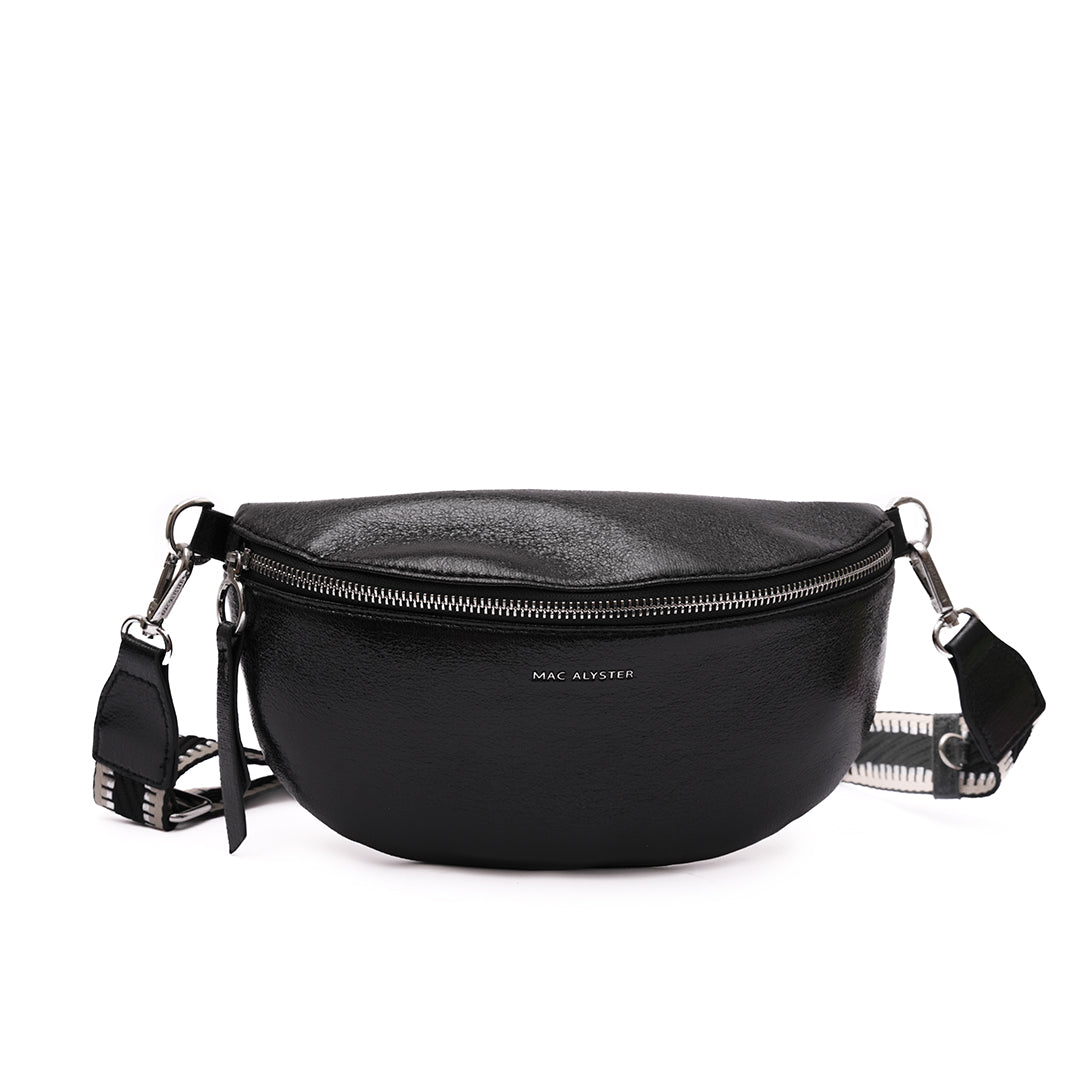 Sac BANANE 01 en cuir synthétique noir irisé de face