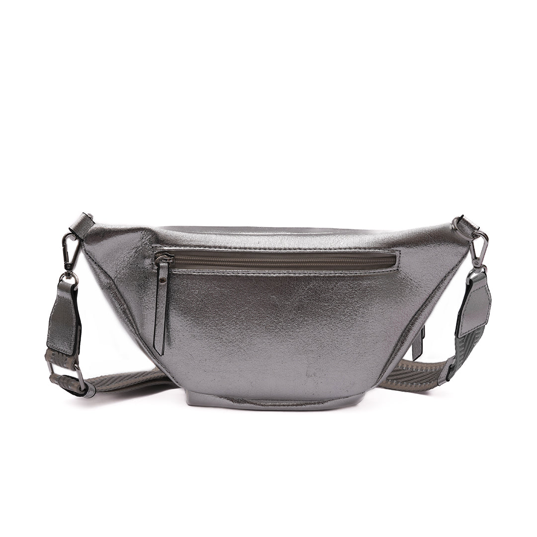 Sac BANANE 02 en cuir synthétique argent irisé de dos