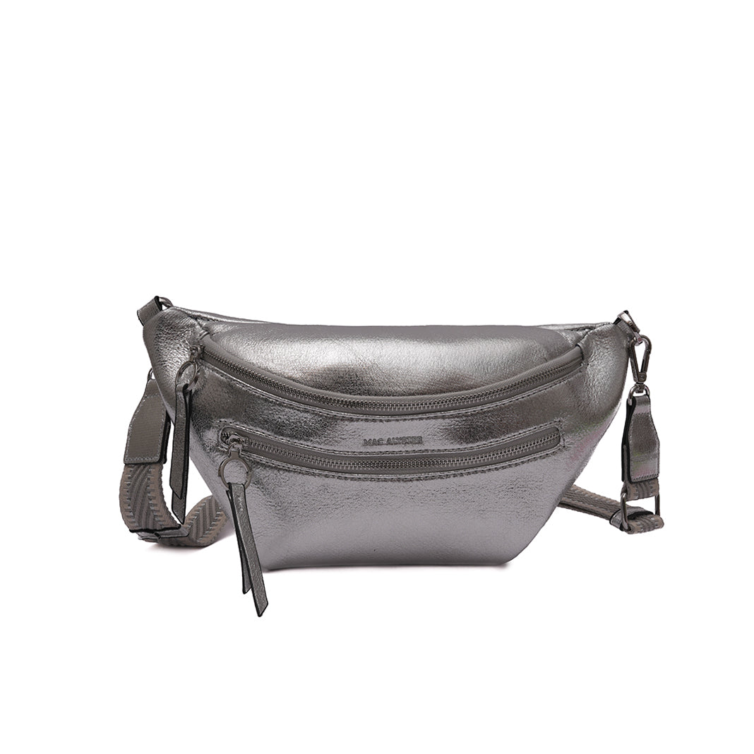 Sac BANANE 02 en cuir synthétique argent irisé de face