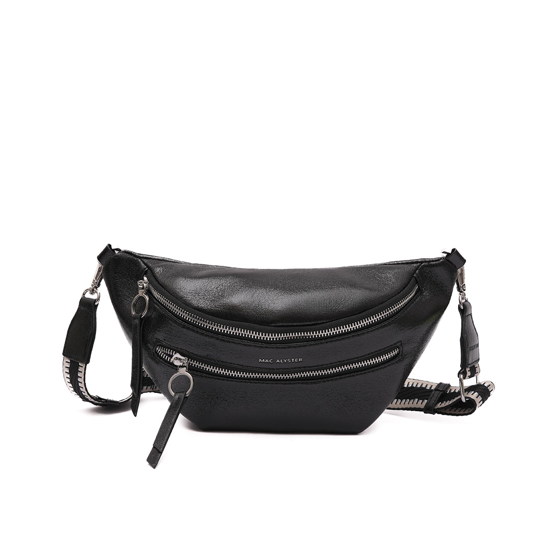 Sac BANANE 02 en cuir synthétique noir irisé de face