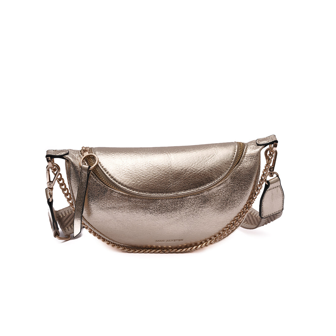 Sac BANANE 03 en cuir synthétique champagne irisé de face