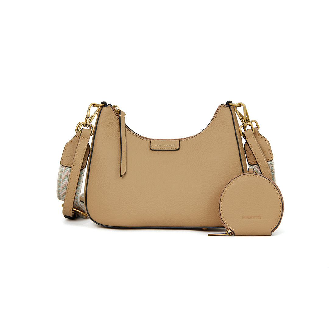 Petit sac demi-lune GIULIA ETE pour femme en cuir SABLE de face