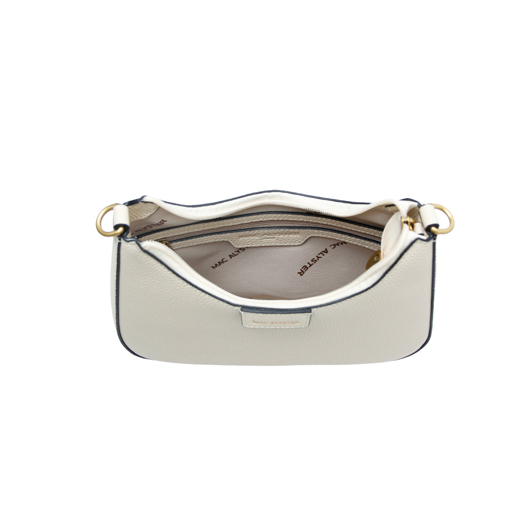 Petit sac demi-lune GIULIA ETE pour femme en cuir ECRU de haut