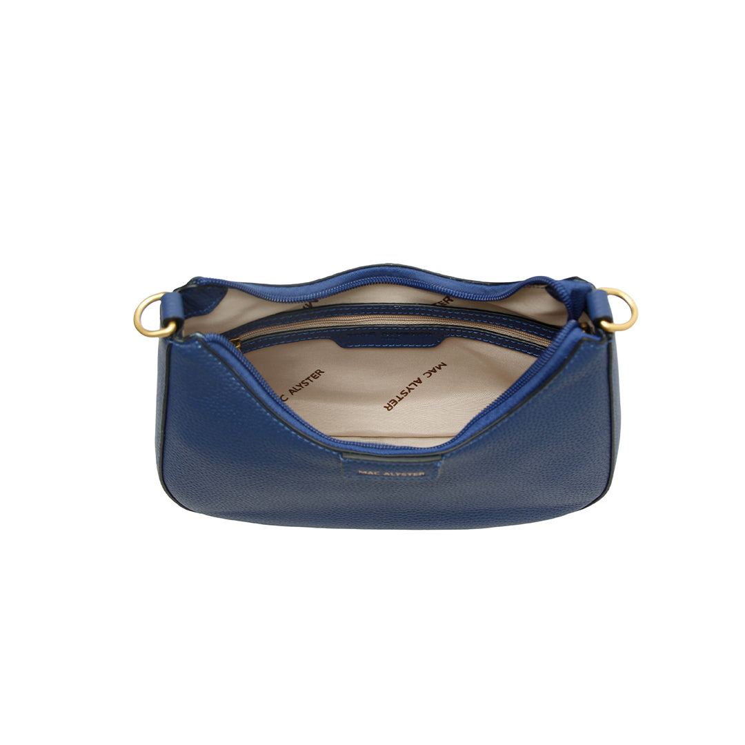 Petit sac demi-lune GIULIA ETE pour femme en cuir MARINE de haut