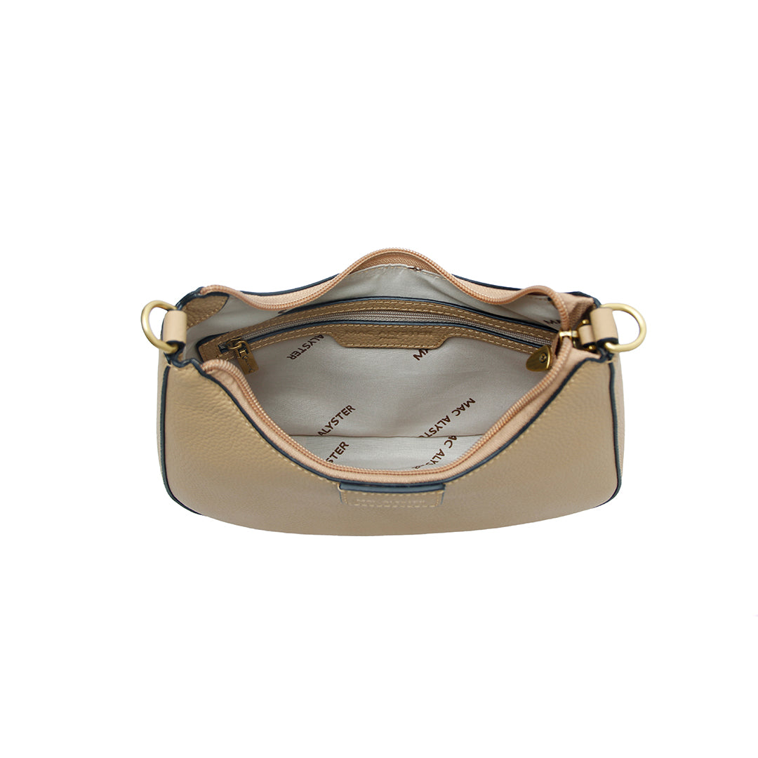 Petit sac demi-lune GIULIA ETE pour femme en cuir SABLE de haut