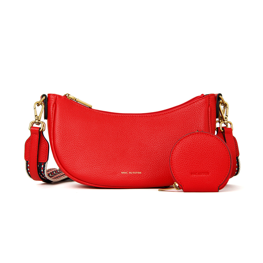 Sac demi-lune GIULIA en cuir de vachette ROUGE de face