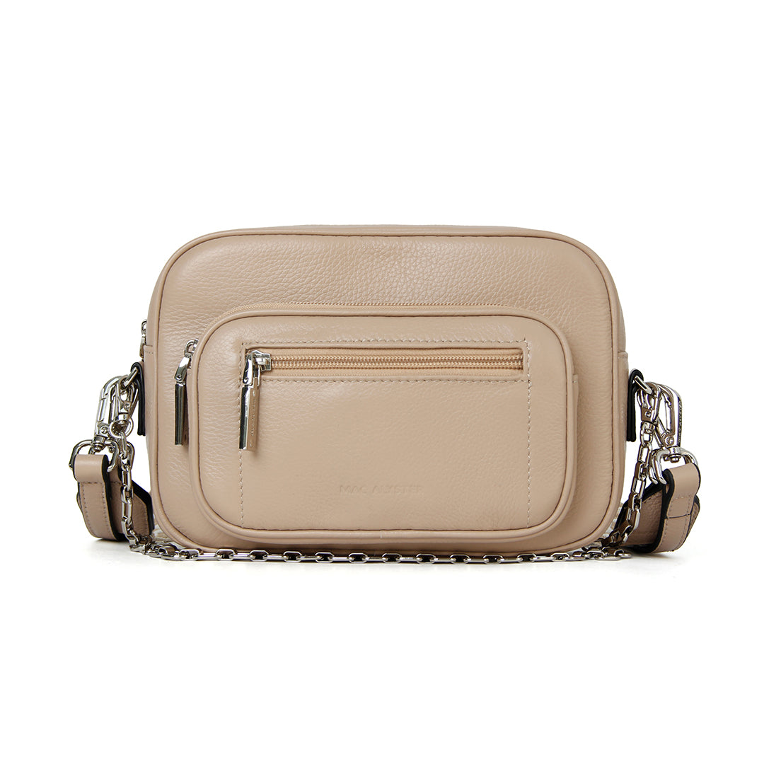 Camera bag DANA en cuir de vachette SABLE de face