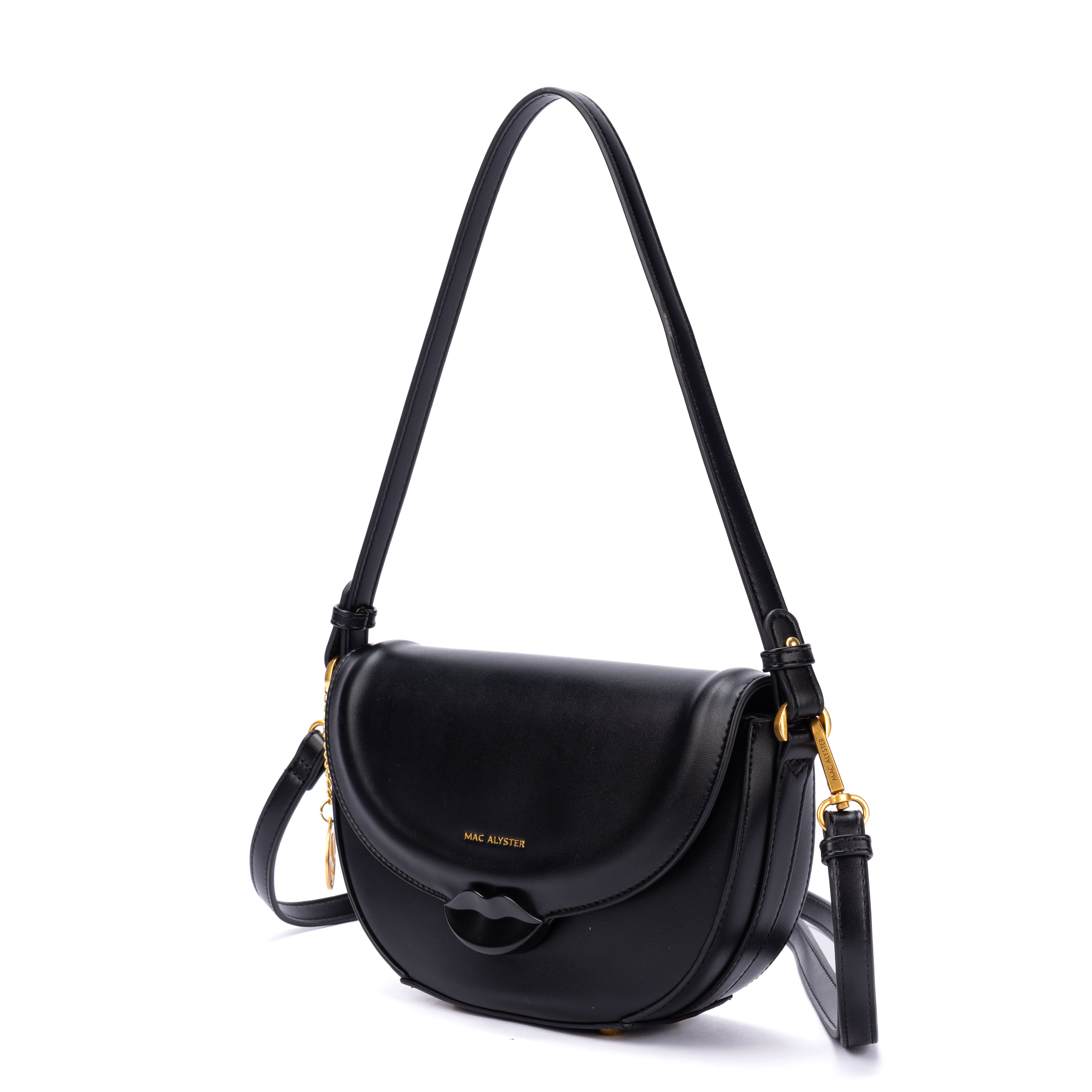 Petit sac à rabat KISS ME en matière synthétique NOIR de trois-quart