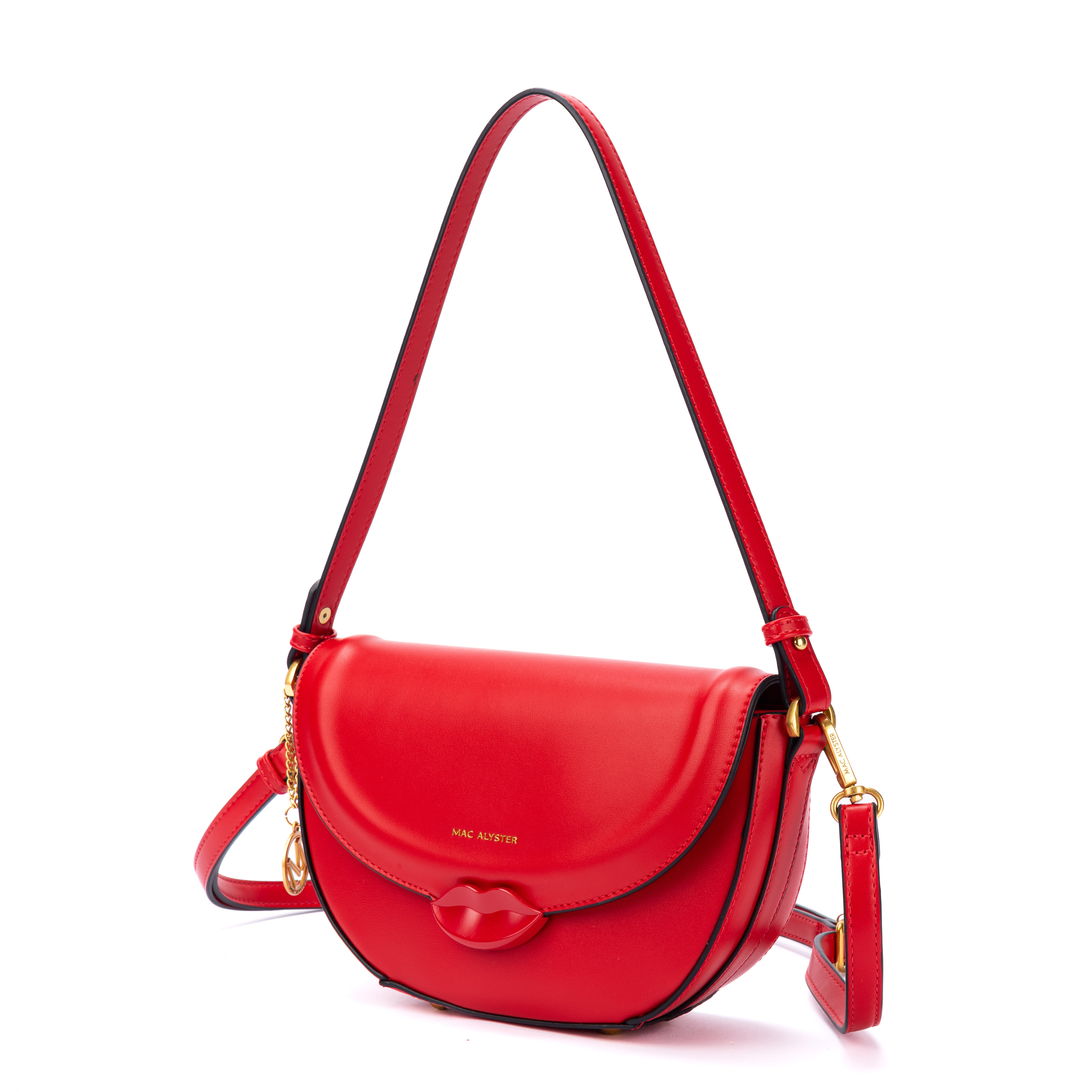 Petit sac à rabat KISS ME en matière synthétique ROUGE de trois-quart